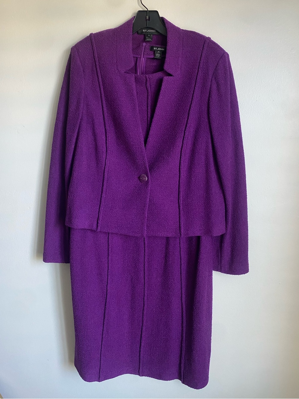 St. John Purple Wool Knit Dress Jacket Set 14/16